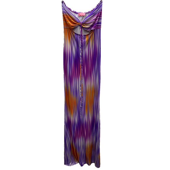 Lilly's Kloset Womens Bandeau Maxi Dress Cutout Strapless Striped Purple Size S - Picture 1 of 8